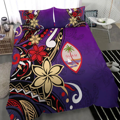 Guam Bedding Set - Tribal Flower With Special Turtles Purple Color