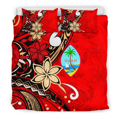 Guam Bedding Set - Tribal Flower With Special Turtles Red Color
