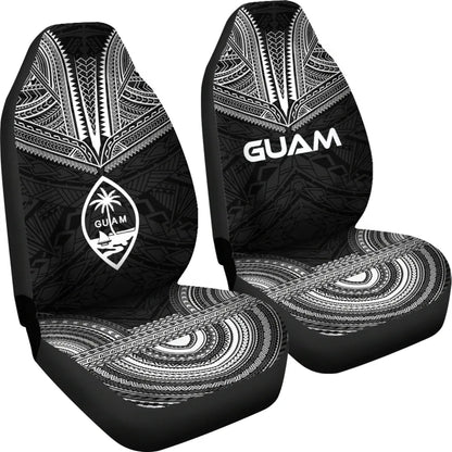 Guam Car Seat Cover - Guam Coat Of Arms Polynesian Chief Tattoo Black Version