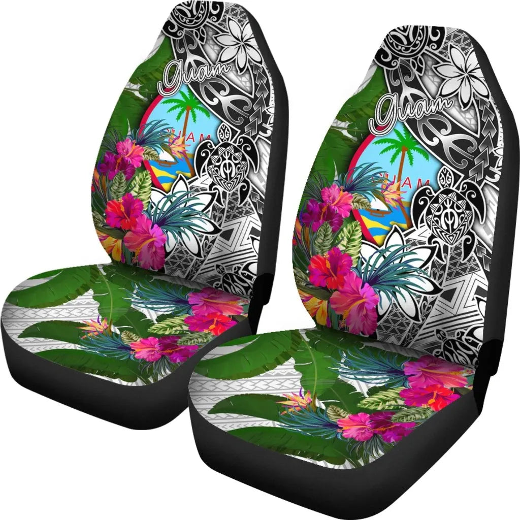 Guam Car Seat Covers White - Turtle Plumeria Banana Leaf