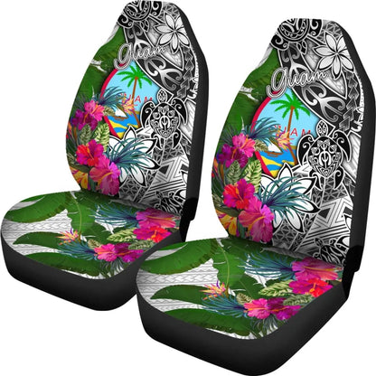 Guam Car Seat Covers White - Turtle Plumeria Banana Leaf