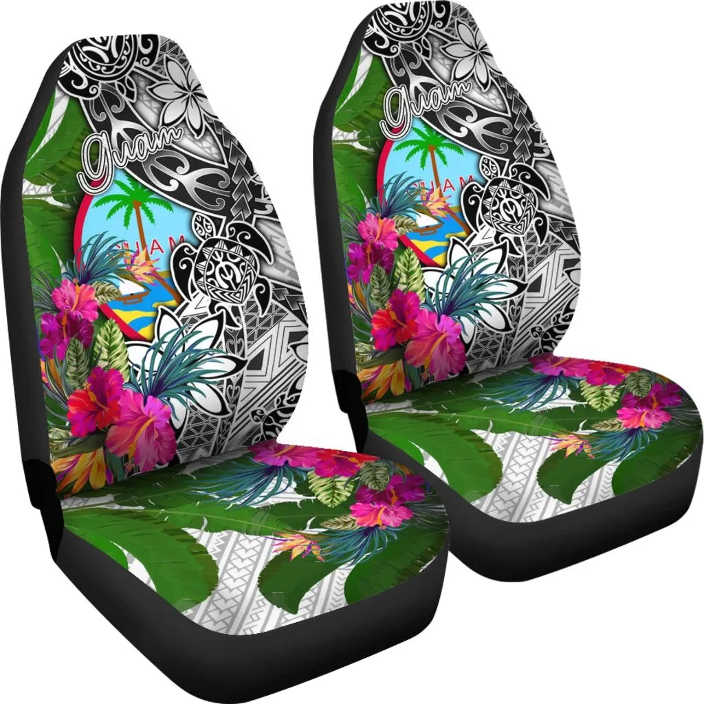 Guam Car Seat Covers White - Turtle Plumeria Banana Leaf