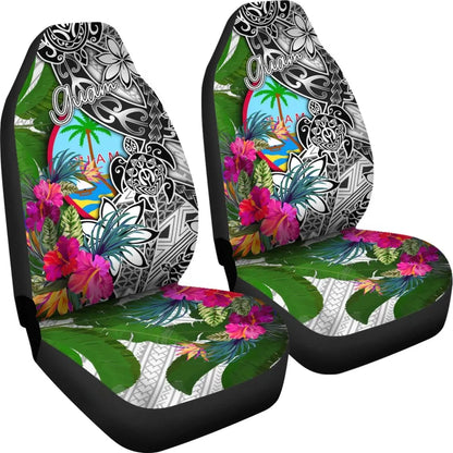 Guam Car Seat Covers White - Turtle Plumeria Banana Leaf
