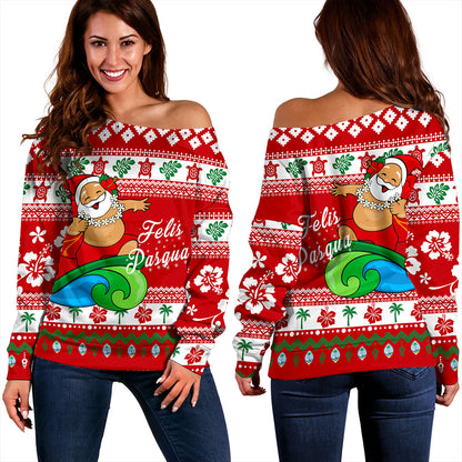 Guam Off Shoulder Sweatshirt Santa Claus Ho Ho Ho Christmas