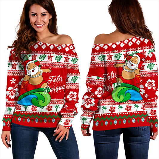 Guam Off Shoulder Sweatshirt Santa Claus Ho Ho Ho Christmas