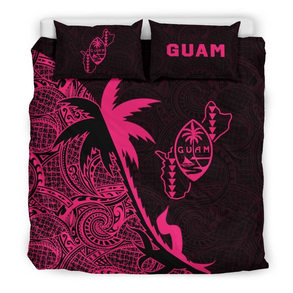 Guam Duvet Cover Set - Guam Coat Of Arms & Coconut Tree Pink