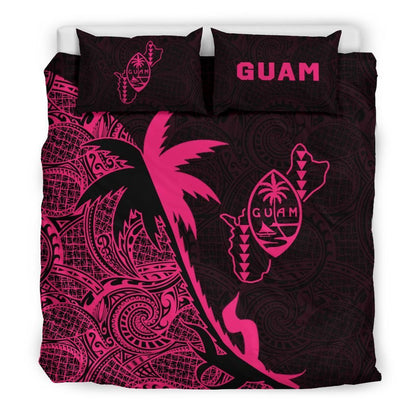 Guam Duvet Cover Set - Guam Coat Of Arms & Coconut Tree Pink