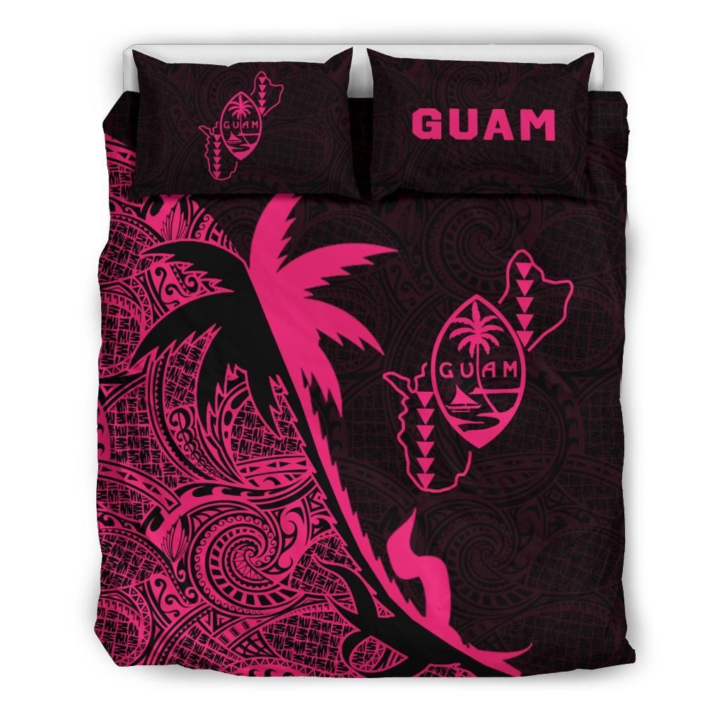 Guam Duvet Cover Set - Guam Coat Of Arms & Coconut Tree Pink