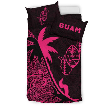 Guam Duvet Cover Set - Guam Coat Of Arms & Coconut Tree Pink