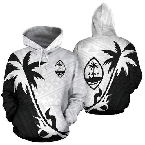 Guam Hoodie - Guam Coat Of Arms Coconut Tree Black White