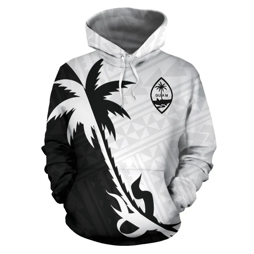 Guam Hoodie - Guam Coat Of Arms Coconut Tree Black White