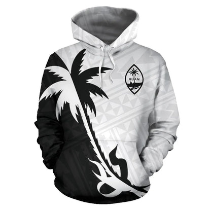 Guam Hoodie - Guam Coat Of Arms Coconut Tree Black White