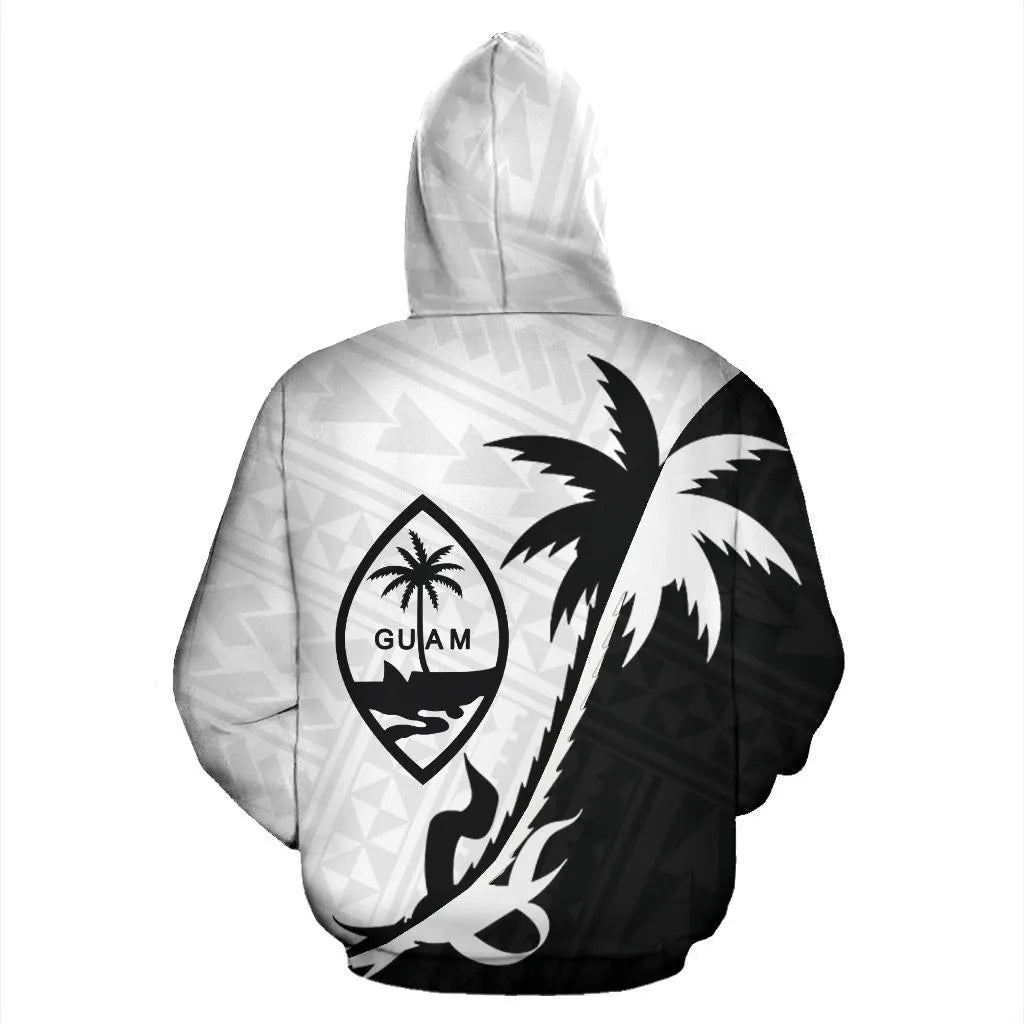 Guam Hoodie - Guam Coat Of Arms Coconut Tree Black White