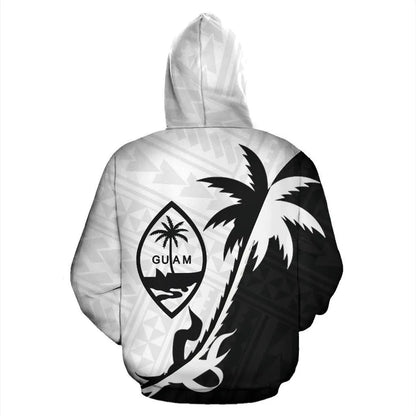 Guam Hoodie - Guam Coat Of Arms Coconut Tree Black White