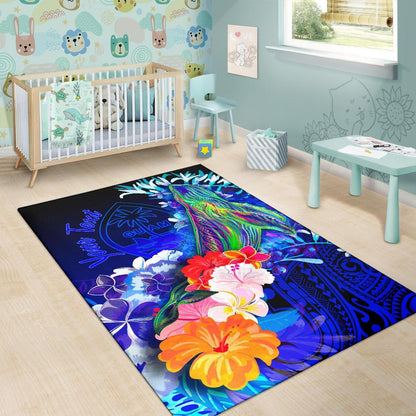 Guam Custom Personalised Area Rug - Humpback Whale with Tropical Flowers (Blue)