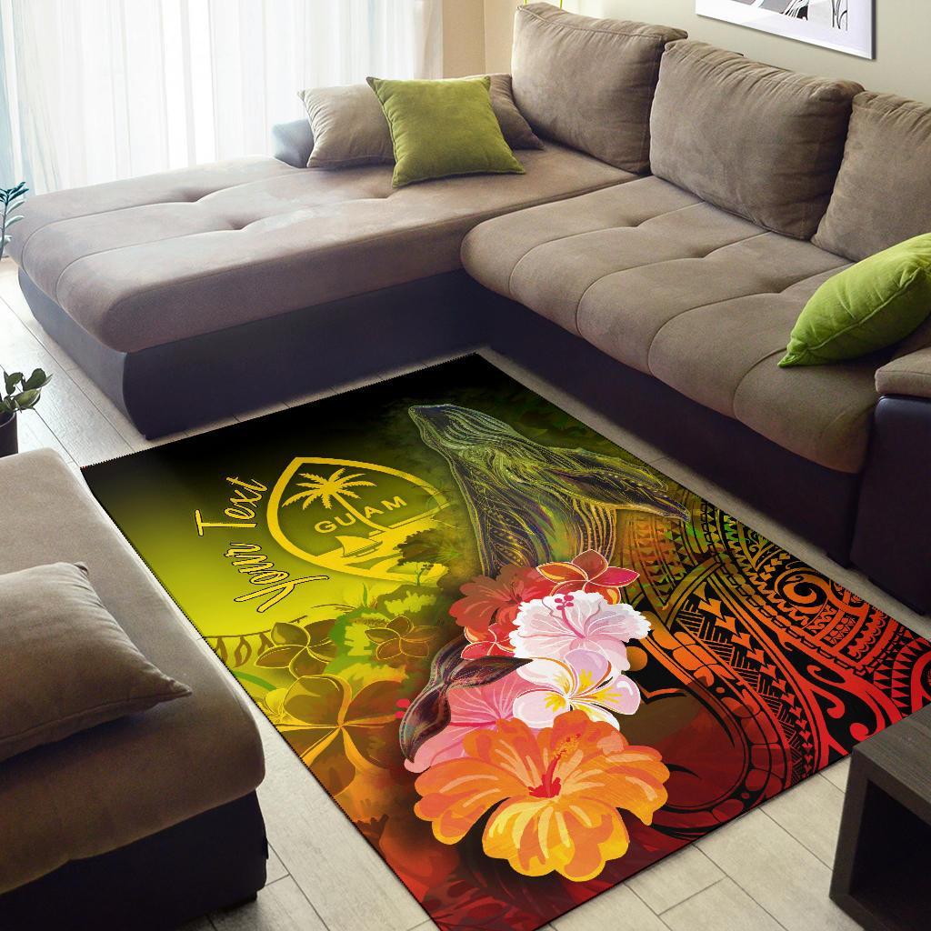 Guam Custom Personalised Area Rug - Humpback Whale with Tropical Flowers (Yellow)