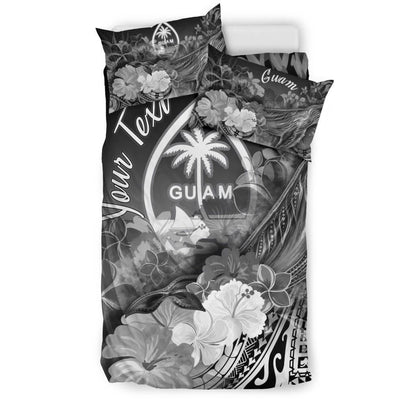 Guam Custom Personalised Bedding Set - Humpback Whale With Tropical Flowers (White)
