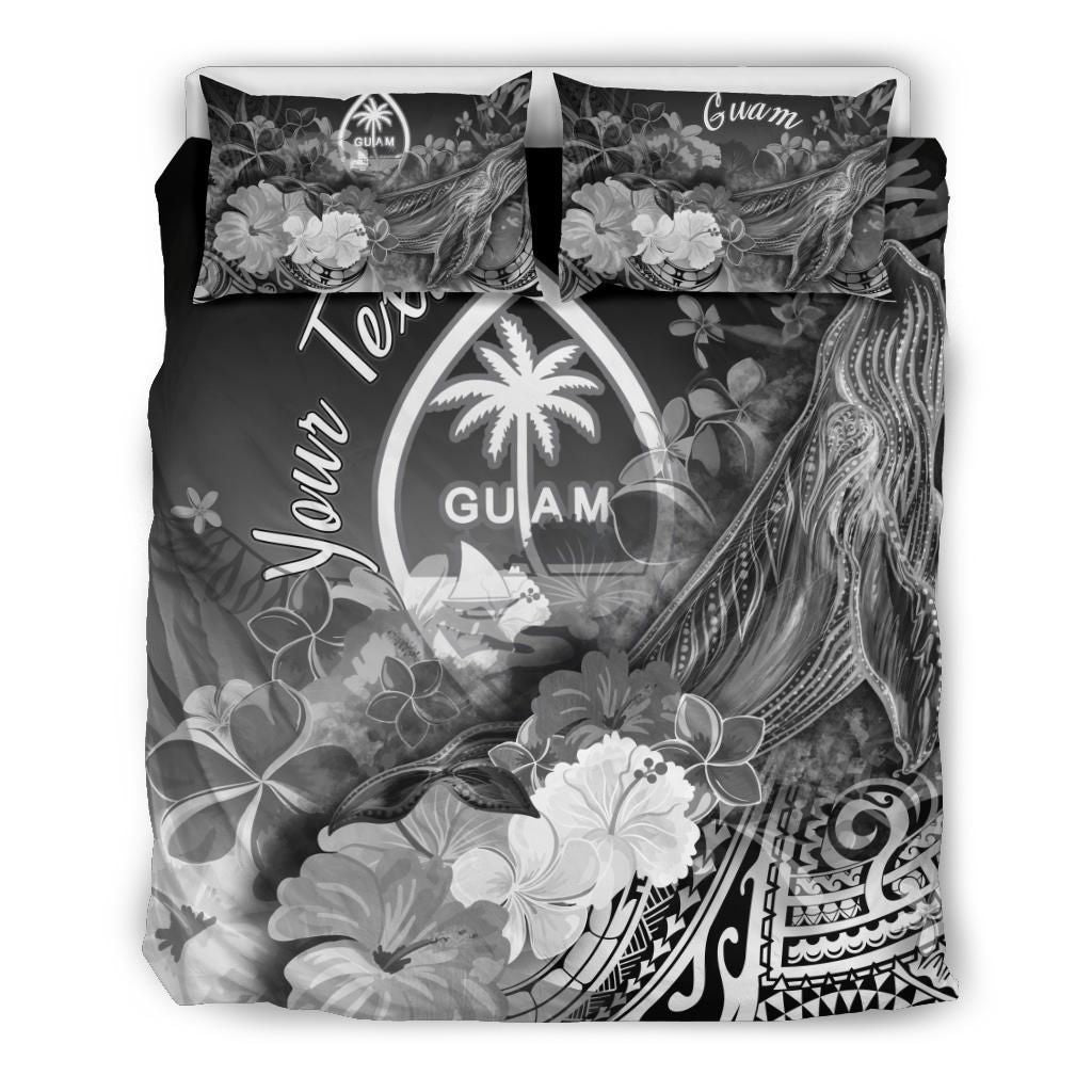 Guam Custom Personalised Bedding Set - Humpback Whale With Tropical Flowers (White)