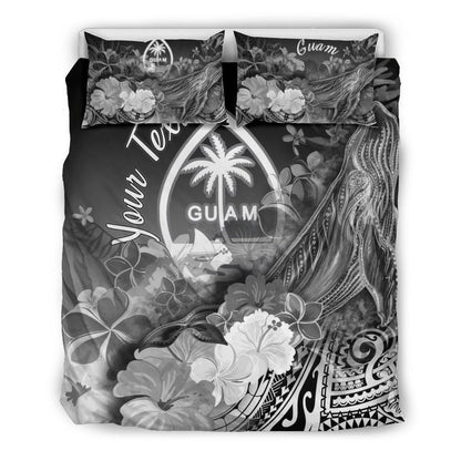 Guam Custom Personalised Bedding Set - Humpback Whale With Tropical Flowers (White)