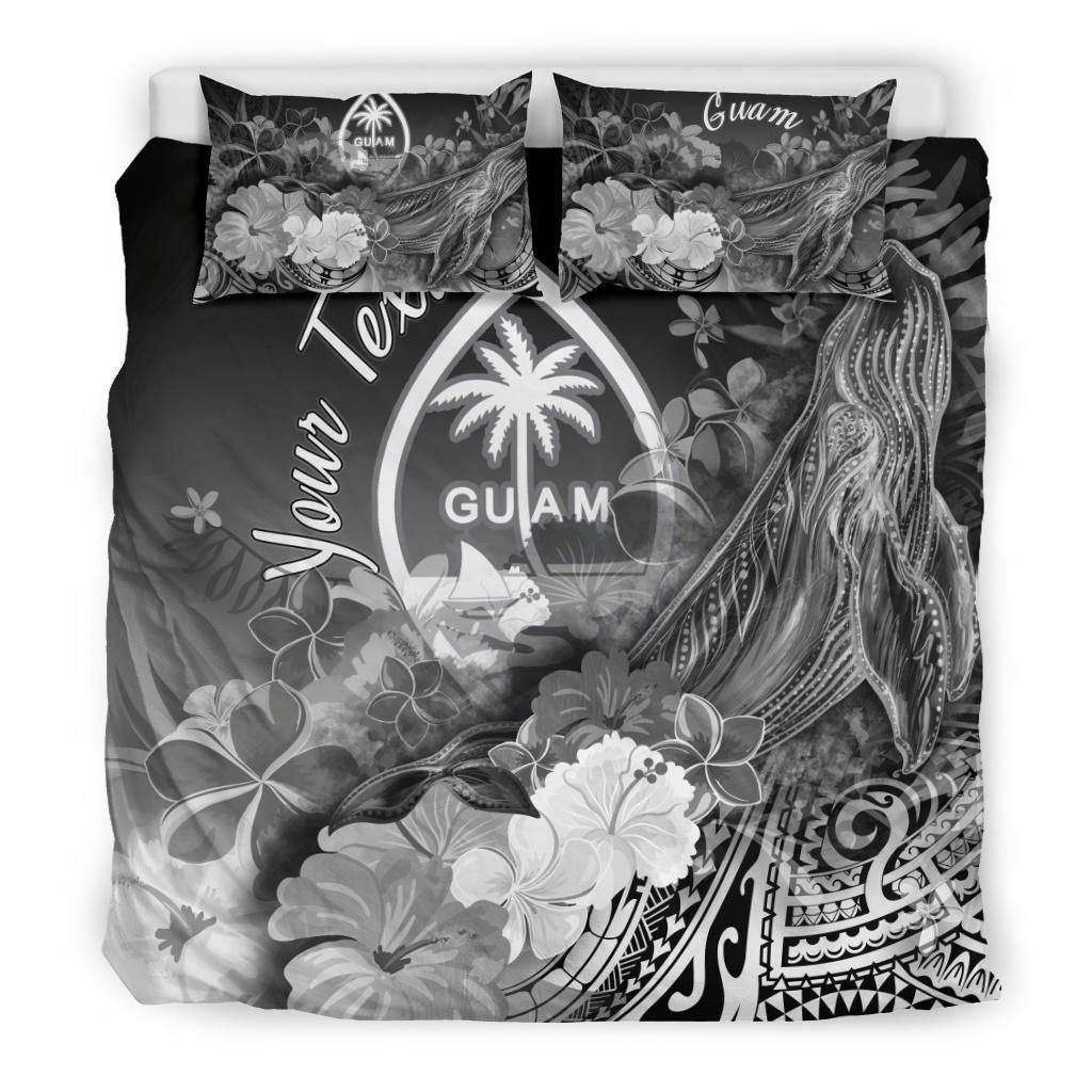Guam Custom Personalised Bedding Set - Humpback Whale With Tropical Flowers (White)