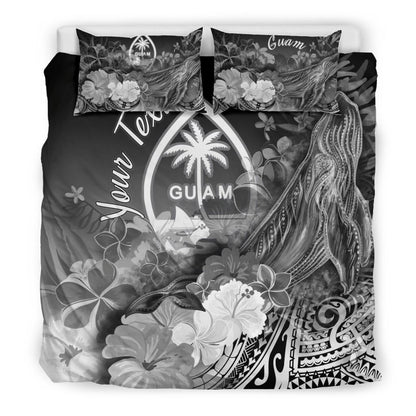 Guam Custom Personalised Bedding Set - Humpback Whale With Tropical Flowers (White)