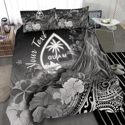 Guam Custom Personalised Bedding Set - Humpback Whale With Tropical Flowers (White)