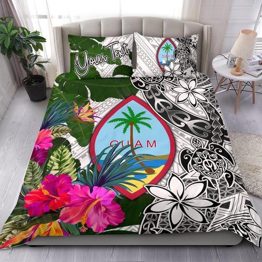 Guam Custom Personalised Bedding Set White - Turtle Plumeria Banana Leaf