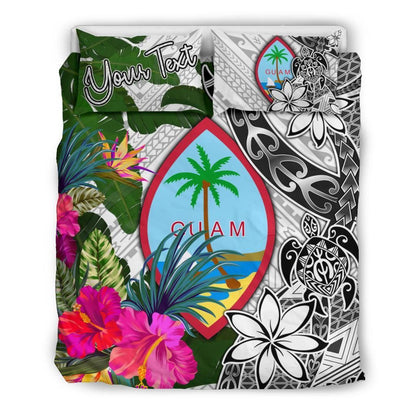 Guam Custom Personalised Bedding Set White - Turtle Plumeria Banana Leaf
