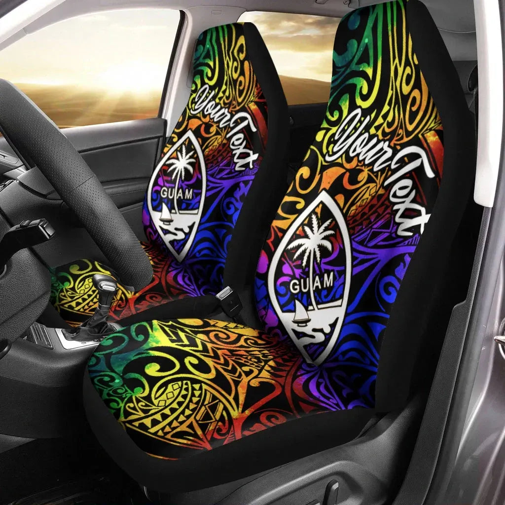 Guam Custom Personalised Car Seat Covers - Rainbow Polynesian Pattern