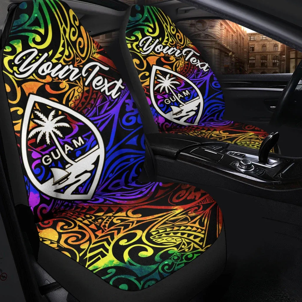 Guam Custom Personalised Car Seat Covers - Rainbow Polynesian Pattern