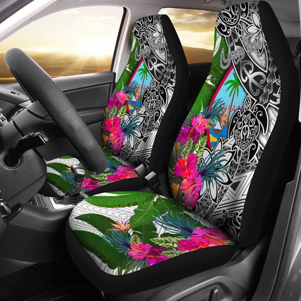 Guam Custom Personalised Car Seat Covers White - Turtle Plumeria Banana Leaf