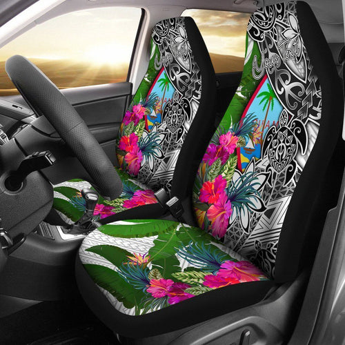 Guam Custom Personalised Car Seat Covers White - Turtle Plumeria Banana Leaf