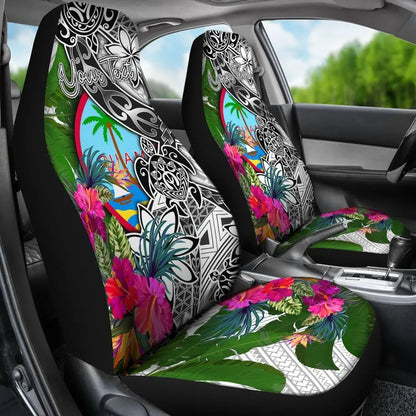 Guam Custom Personalised Car Seat Covers White - Turtle Plumeria Banana Leaf