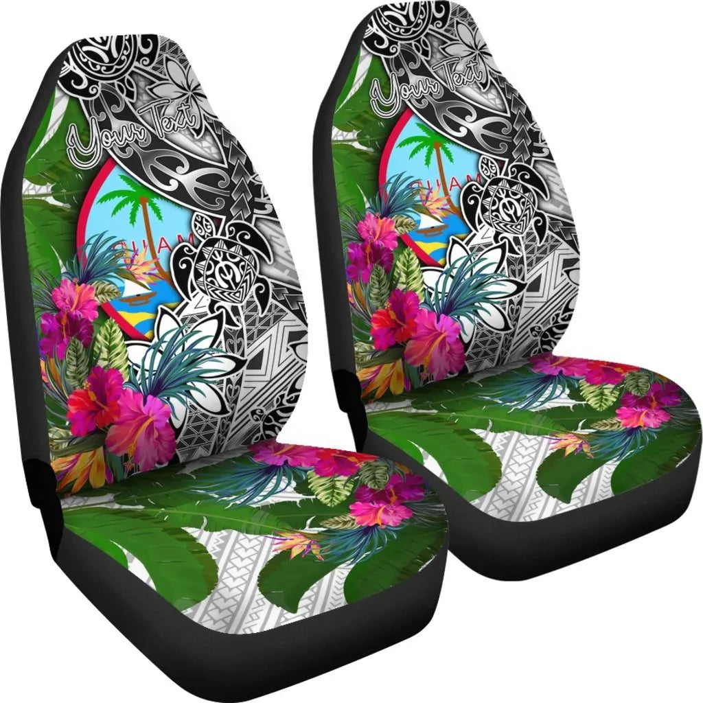 Guam Custom Personalised Car Seat Covers White - Turtle Plumeria Banana Leaf