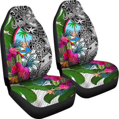 Guam Custom Personalised Car Seat Covers White - Turtle Plumeria Banana Leaf