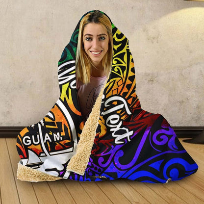 Guam Custom Personalised Hooded Blanket - Rainbow Polynesian Pattern