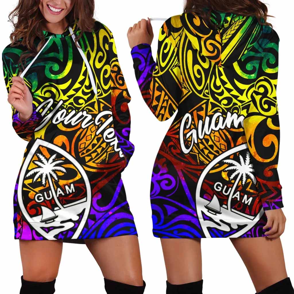 Guam Custom Personalised Hoodie Dress - Rainbow Polynesian Pattern