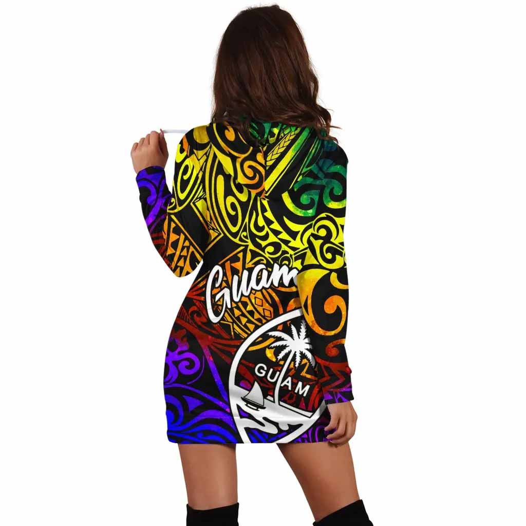 Guam Custom Personalised Hoodie Dress - Rainbow Polynesian Pattern