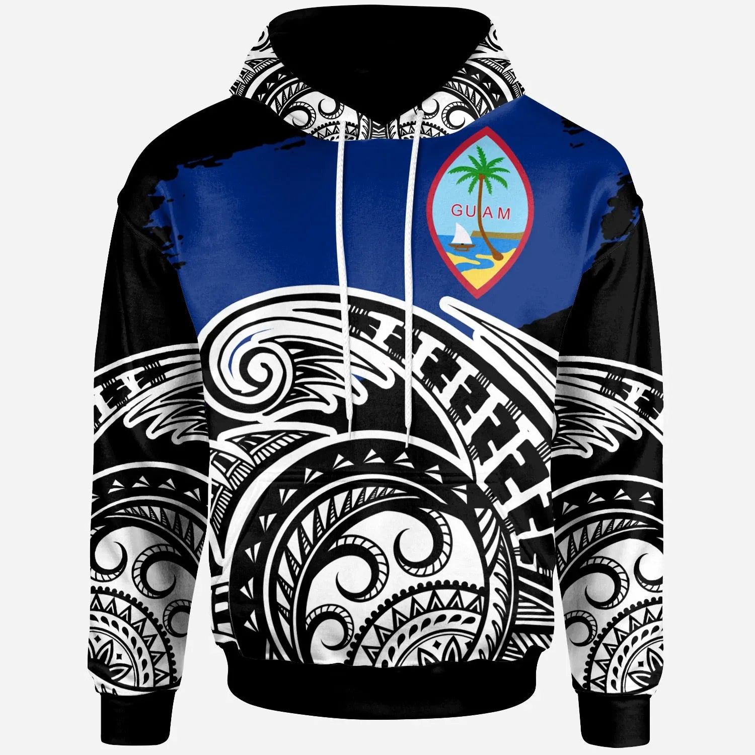 Guam - Custom Personalised Hoodie -   Ethnic Style With Round Black White Pattern