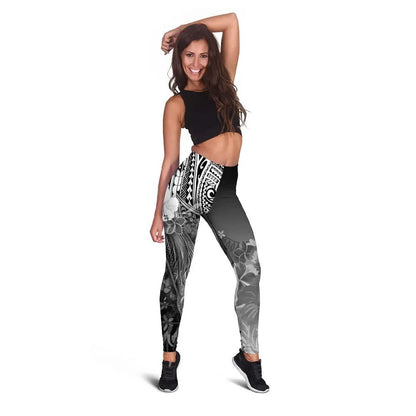Guam Custom Personalised Legging - Humpback Whale with Tropical Flowers (white)