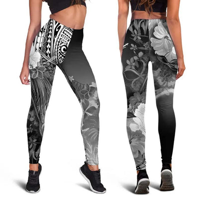 Guam Custom Personalised Legging - Humpback Whale with Tropical Flowers (white)