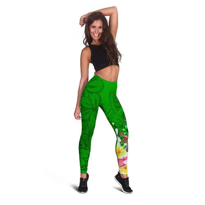 Guam Custom Personalised Legging - Turtle Plumeria (Green)