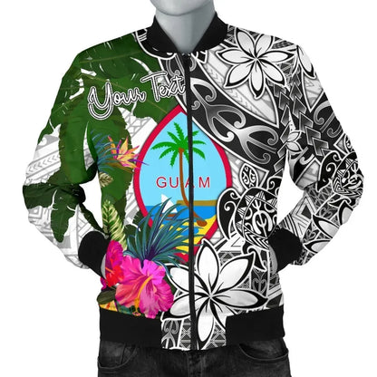 Guam Custom Personalised Bomber Jacket White - Turtle Plumeria Banana Leaf