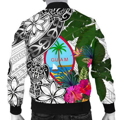Guam Custom Personalised Bomber Jacket White - Turtle Plumeria Banana Leaf