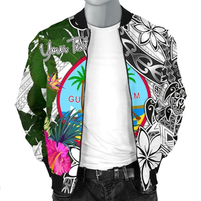 Guam Custom Personalised Bomber Jacket White - Turtle Plumeria Banana Leaf
