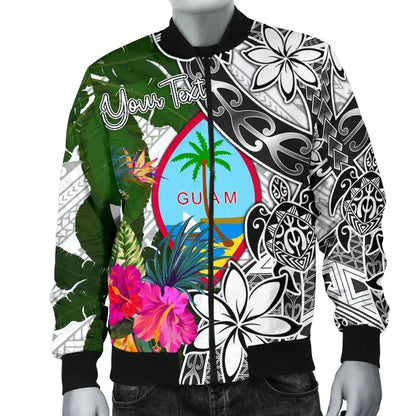 Guam Custom Personalised Bomber Jacket White - Turtle Plumeria Banana Leaf