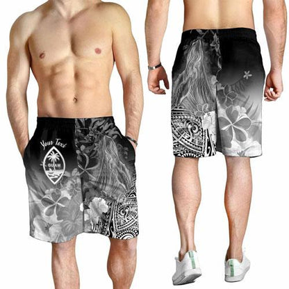 Guam Custom Personalised Men Shorts - Humpback Whale with Tropical Flowers (white)