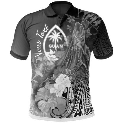 Guam Custom Personalised Polo Shirt - Humpback Whale with Tropical Flowers (white)