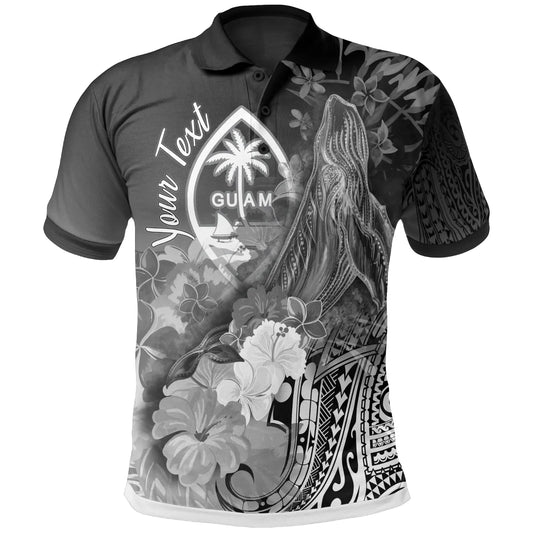 Guam Custom Personalised Polo Shirt - Humpback Whale with Tropical Flowers (white)