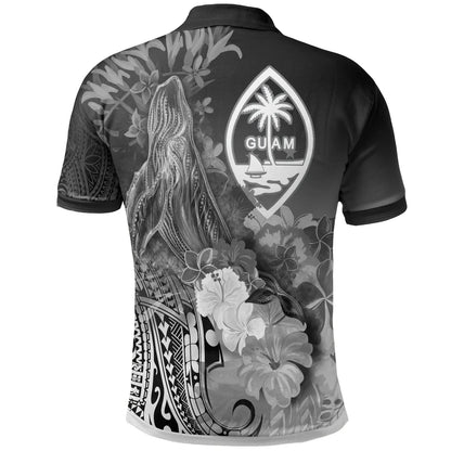 Guam Custom Personalised Polo Shirt - Humpback Whale with Tropical Flowers (white)
